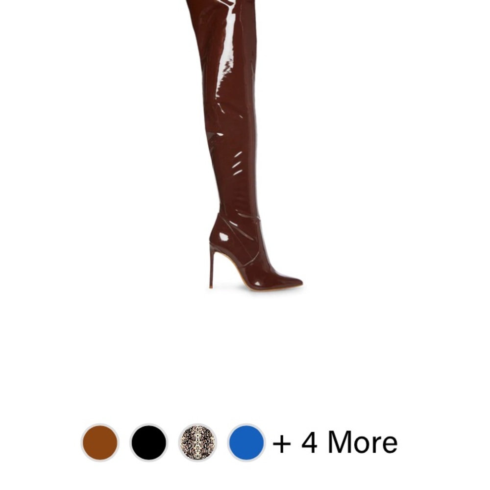 STEVE MADDEN VAVA VOOM cognac patent thigh-high stiletto heel boots size…